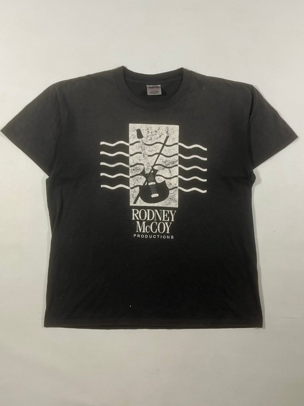 Vintage 90s Oneita Rodney McCoy Productions Guitar Promo Tee XL Faded Black